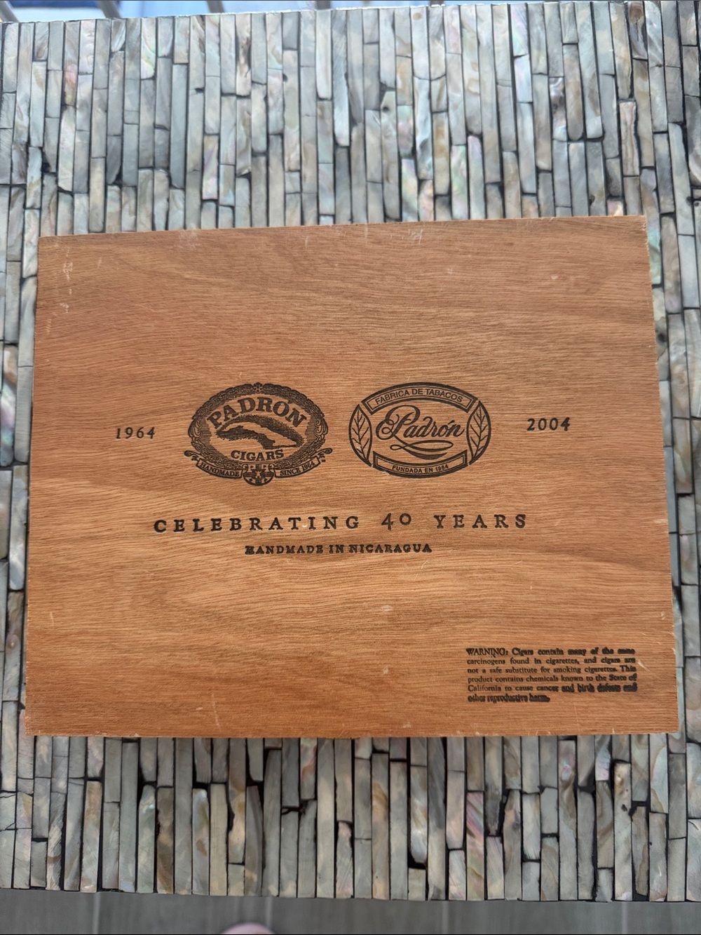 Padrón Celebrating 40 Years Wooden Cigar Box  Brown 1964 - 2004 Empty wood Box